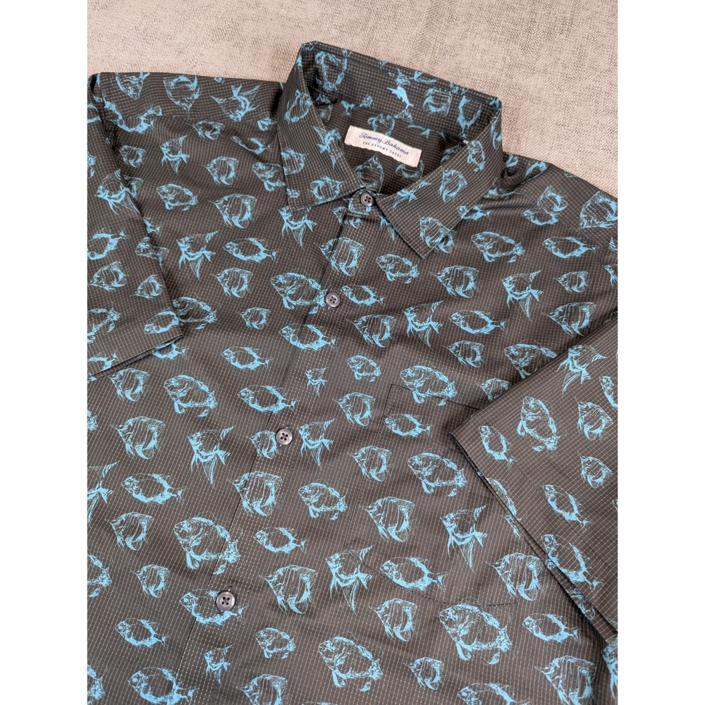 Tommy Bahama Shirt Mens Black The Bahama Coast Fish AOP Button Up - Approx. XL